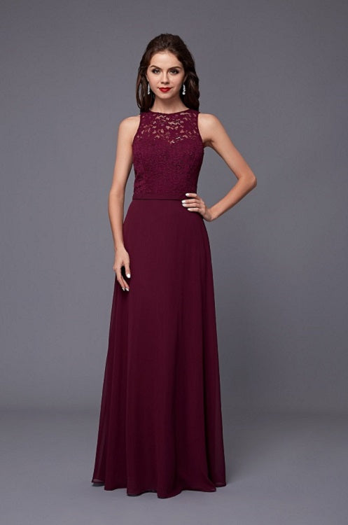MBB1307 Chiffon Dress with Lace Bodice